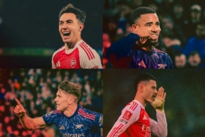 阿森纳一月最佳球员候选:约克雷斯、热苏斯、马丁内利和苏维门迪