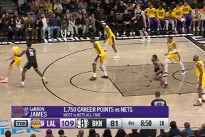 历久弥坚！詹姆斯生涯对阵篮网共得到1750分史上最多